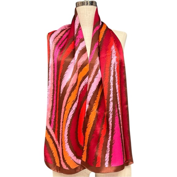 Jones New York Multicolor Abstract Stripe Silk Scarf Red Brown Pink Purple EUC - Picture 11 of 11